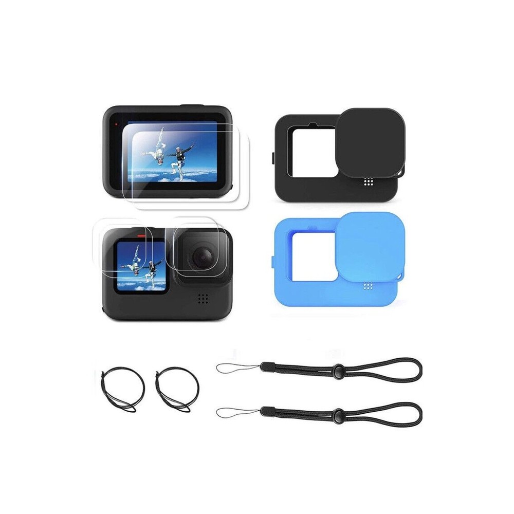 Set Of 2 Accessories Kit for GoPro Hero 10/9 Upgraded Silicone Sleeve Blue & Blk